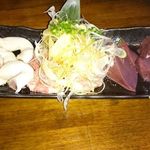 モツ3種刺し　レバ、タン、リンゲル(かどうかは失念）