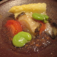 御料理 堀川 - 先ずはアスパラと鮑爽やかなトマトジュレ