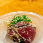 戻り鰹たたき　焼きなす味噌