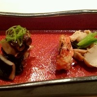 鮨 千陽 - 蛸柔か煮、海老粕漬、大浅蜊のコゴミ添