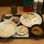 松屋 - 料理写真:ソーセージエッグW定食(ミニ牛皿・ライス大盛)