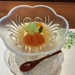 魚一 - 前菜、玉子豆腐、トマト、ウニ