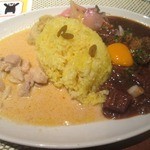 本日はスパイシービーフカレーとクリームチキンカレーの合いがけ　　　2015/4月