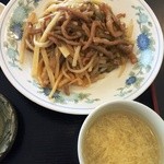 中国料理 富美 - ザーツァイと豚肉の炒めと溶きたまごのスープ