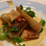 モナリザ - ２０１５年４月　宮崎県魚オオニベのポワレ　軽い燻製の香り　竹の子のカルボナーラ仕立て