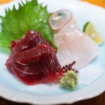 食堂わた - 2026.7 お造り 3種（1人前 2,000円）赤身、クエ、炙り帆立