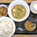 松屋 - 料理写真:Ｗで選べる玉子かけごはん（ミニ牛皿・生卵・ライス大盛）＆ 冷や汁