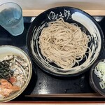ゆで太郎 - 料理写真:「朝食セット(焼鯖ごはん)冷そば」550円税込み♫