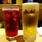 とりまる - 生ビール中とカシスソーダ(クーポン利用)