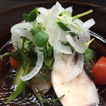 御料理山もと - 海鮮酢の物
      タコ ホタテ 
      お魚《忘れまして》に菜の花巻いたもの