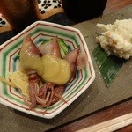 蕎麦切り 酒 大愚 - 蛍烏賊の酢味噌和え・手羽のコンフィ入りポテトサラダ