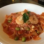 季逢庵 - 201505  季逢庵　★ランチセット（900円）★小海老と枝豆のトマトソース ショートパスタ