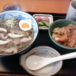 そば源 - 山形肉そば＋野菜かき揚げ天丼