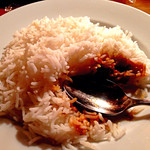 未来カレー こりす - カレーが意外に多く、ついてきたライスがあっという間に尽きたので、バスマティ（400円）を追加。安っ。そしてやっぱりバスマティにもこのカレーは合う！