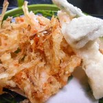 泉州新ばし - 期間限定　泉州名物えびじゃこ＆静岡駿河ブランド桜えびのかきあげ天ぶっかけそば　野菜天３種付のワガママバージョン