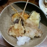 天ぷら盛り合わせ（おでんのつゆがけ）300円