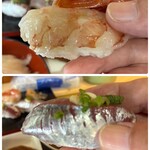 的野水産 - 上 赤エビ
下 アジ