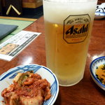 今久 - まずは生ビールとキムチ