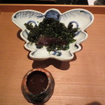 日本料理 晴山 - お造りは勝浦の初ガツオをポン酢で。上には新のりが。