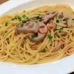 Toraianguru - 5月のランチ「釜揚げ桜エビとポン酢スパ」レンコンサクサク感がポイントです。