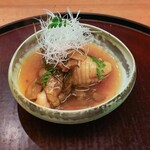 日本料理 太月 - オコゼの吉野煮、新ごぼう、日本のポルチーニのお出汁