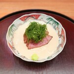 日本料理 太月 - 仙台牛トモサンカク、くるみダレの稲庭うどん