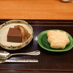 日本料理 太月 - 水ようかん、ピーカンナッツのゆべし、黒ごまモナカ