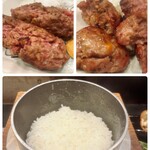 秀 - 上左:牛　上右:合挽　下:釜ご飯