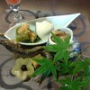 魚菜おお田 - 万願寺唐辛子・穴子胡桃豆腐かけ・つぶ貝の香草漬・天竜川産鮎の塩焼・冬瓜田楽・焼芋羊羹　とても美味しい