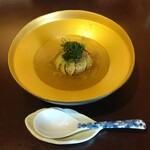 魚菜おお田 - 賀茂茄子鰻入り　茗荷の餡掛け　おかひじきのせ　初めて食べる料理　手間をかけた仕事　とても美味しい