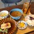 うのまち珈琲店 - 料理写真:揚げ出し豆腐定食(税込1,350円)
          ①揚げ出し豆腐、梅干&花鰹載せ、かいわれ大根添え②湯豆腐、刻み青葱載せ、胡麻ダレ添え③豚汁(薄切り豚バラ肉&牛蒡&人参&大根&里芋等)④ゆかり掛け白ご飯⑤つぼ漬け
