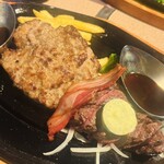 肉の万世 - 料理写真:粗挽きハンバーグに国産牛ステーキ