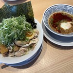 丸源ラーメン - 料理写真:旨辛冷肉つけ麺
フルオプション
ドッカンねぎ 味玉
極太めんま6本焼き海苔4枚