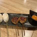 鉄板串料理 まさき - ナガイモ、黄身付けて食べる何か忘れた