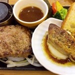 Kokosu - フォアグラのグリル赤ワインソース＆ビーフハンバーグステーキ180g1,340円＋フェアセット(ライス･ほうれん草とシメジとベーコンのソテー)500円