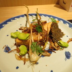 神保町 傳 - 大目鱒 新玉葱 のびる 空豆 蕗味噌