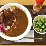 すき家 - 料理写真:ポークロックカレー 肉ダブル(大盛)& オクラサラダ
