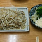 Sumiyoshi - 2,000円セット もやし炒め、カリフラワーとブロッコリーの茹でたの（エビマヨサラダ品切れのため）