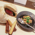 かわ村 - 2015.05再訪：second 黒毛和牛の塩釜焼きとフォアグラのポワレ+1,200円☆