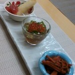 レストランププ - 前菜 松間漬け、ところてん、カマンベールの春巻きリンゴジャム添え