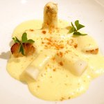 フレンチ サクラ - ランチコース 5400円 のフランス産ホワイトアスパラガスと帆立貝