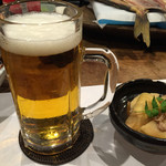 Daidoko Yaburegasa - 生中とお通しの筍の煮物