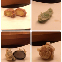 紀尾井 なだ万 - 薩摩芋、獅子唐、ホタテ海苔巻き、カマンベール新ジャガ挟み