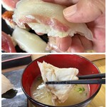 的野水産 - 上 鯛
下 味噌汁に鯛のエラ部