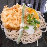 泉州新ばし - 期間限定　泉州名物えびじゃこ＆静岡駿河ブランド桜えびのかきあげ天ぶっかけそば　野菜天３種付の本物バージョン