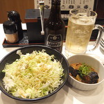 吉野家 - ホッピー、たっぷり野菜、さば味噌（2015年5月）