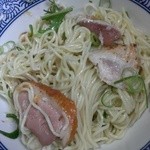 麺や而今 - 冷やしつけとろ海老そば 雉のたたきのせ-替え玉に残り汁ぶっかけまぜそば(2015/5)
