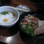 麺や而今 - 冷やしつけとろ海老そば 雉のたたきのせ(2015/5)