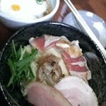 麺や而今 - 冷やしつけとろ海老そば 雉のたたきのせ(2015/5)