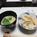 ふじや旅館 - ４月の夕食（筍ご飯とかき玉汁)